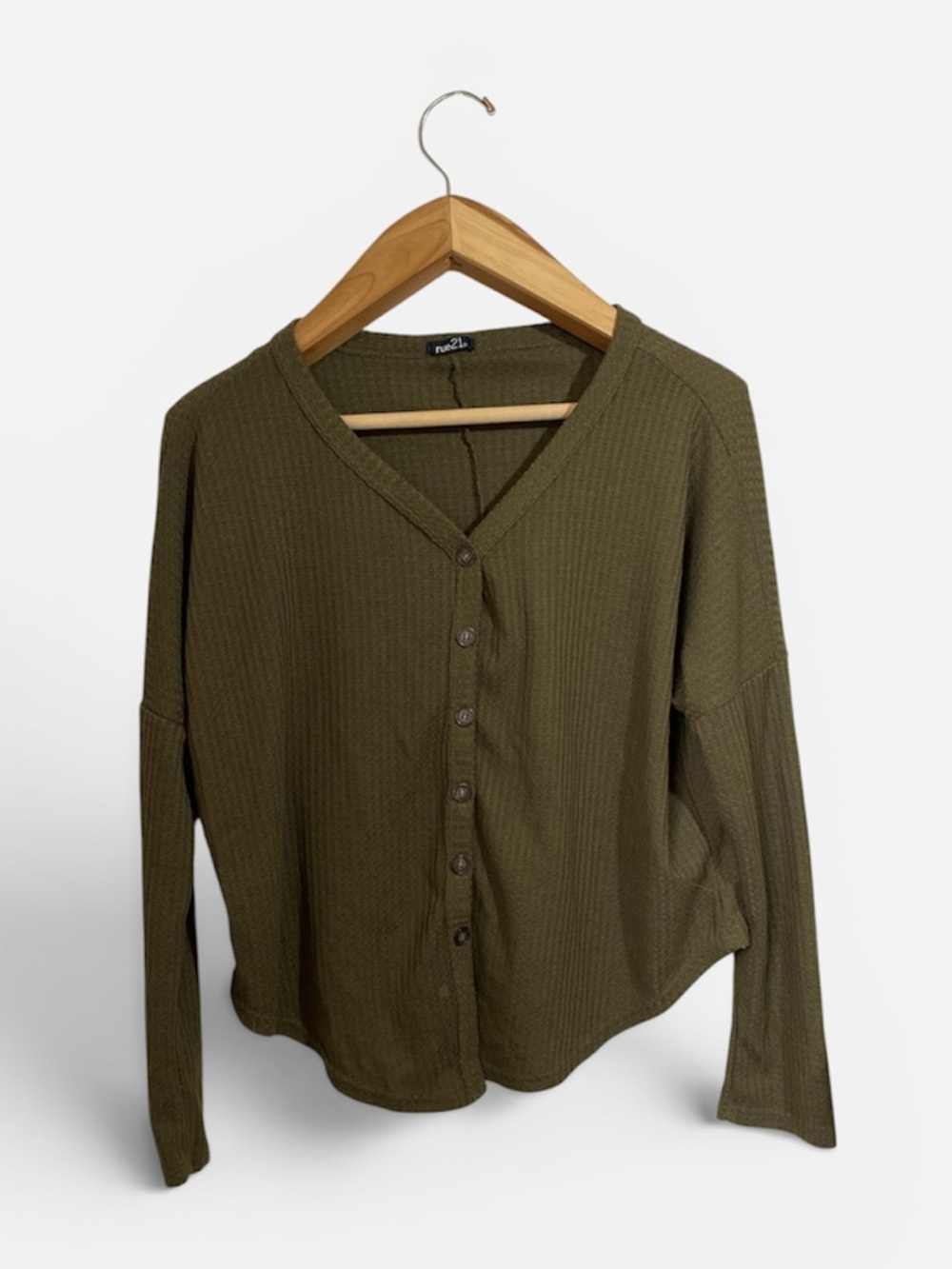 Rue21 Dark Olive Waffle-Knit Button-Front Cardigan Size Small